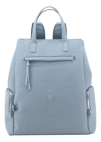 Cartera Mochila Grande Universitaria Con Manijas Amayra Celeste Celeste Plata Celeste