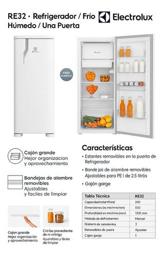 Heladera Refrigerador Electrolux Frio Humedo Re32 240 Litros