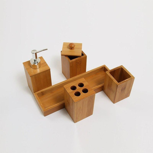 Jogo De Bambu Para Banheiro Bambus Natural 5 Peças