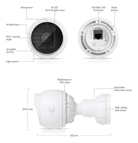 3x Camara De Seguridad Ubiquiti G5 Bullet Poe 2k Hd Nocturna