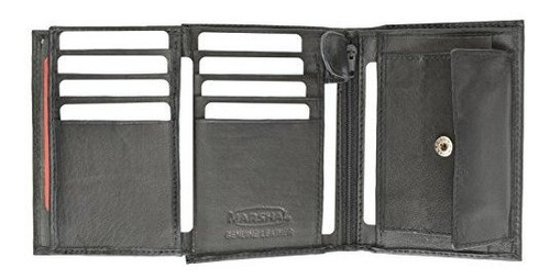 Cuero Genuino Tri-fold European Wallet Card Ranuras Okdgc