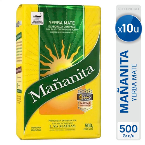 Yerba Mañanita 4 Flex Mate Libre Gluten Las Marias Pack X10u