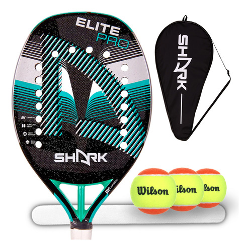 Raquete Beach Tennis Shark Elite 2023 Carbono 3k+capa+bolas