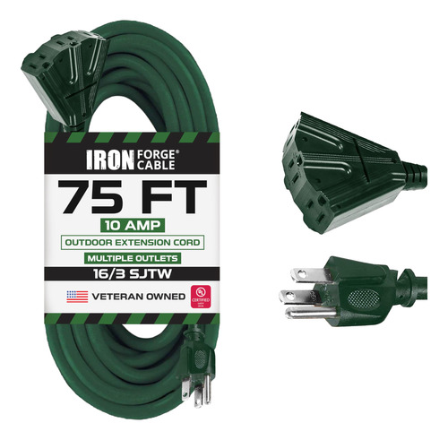 Iron Forge Cable Extension Para Exterior 75 Pie 3 Toma 16