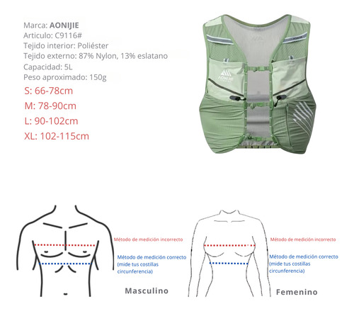 Chaleco Hidratacion 5lts Portabastones Trail Running Aonijie Verde Talle Xl