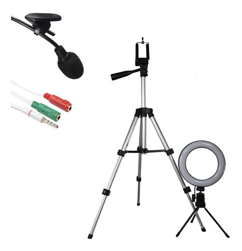 Kit Youtuber Ring Light 6 Polegadas + Tripé 1,10 + Lapela