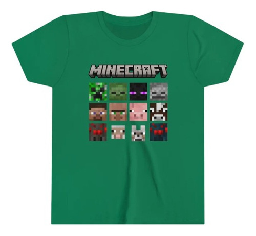 Polera Unisex Infantil Minecraft Game Cubos Cabezas Estampad