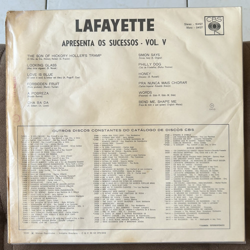 Lp Lafayette - Os Sucessos Vol. V - Raro! 1968 - Cbs Records (Usado)