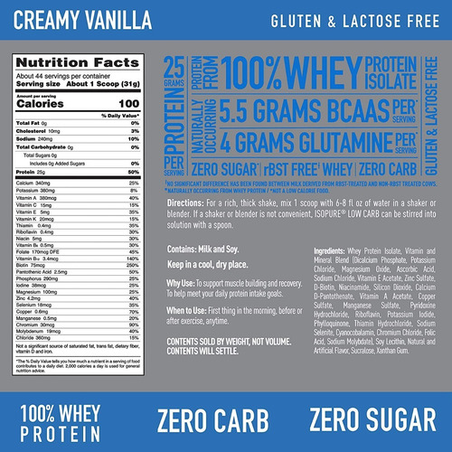 Suplemento En Polvo Isopure Zero Carb Proteína Isolate Sabor Creamy Vanilla En Bote De 1.36kg 44 Serv Creamy Vanilla