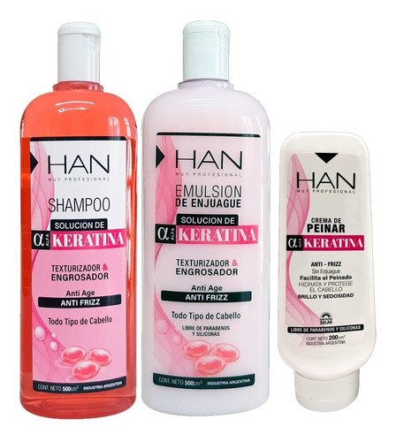 Han Shampoo + Acondicionador + Crema De Peinar Alfa Keratina