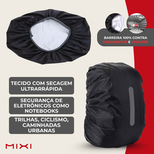 Capa De Chuva Mochila 30-45l Impermeável Faixa Refletiva Proteção Viagem Moto Motoboy Resistente Cor Preto Desenho Do Tecido Lisa