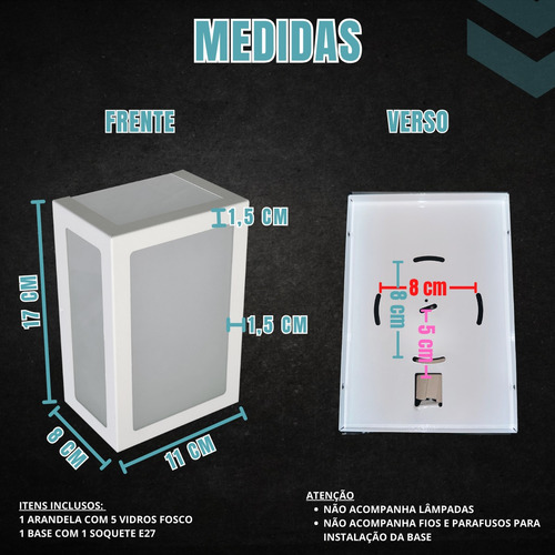 Kit 16 Arandela Alumínio 5 Vidros Foco Externa Jardim