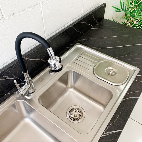 Cuba Dupla Pro Inox E Torneira Sweet Cromada C/ Lixeira