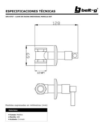 Llave Ducha Individual 1/4 V. Manilla Set Belt-g Gri-0757 Gs