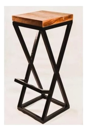 Banco Taburete De Acero Y Madera Para Barra Cafe Bar 70cm Negro Roble