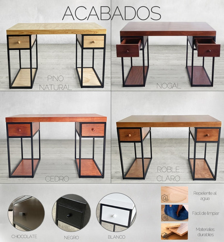 Escritorio Home Office De Madera 100% Y Metal 150 Cm Largo