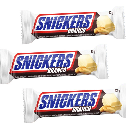 Kit 3 Barra Chocolate Mars Snickers Branco