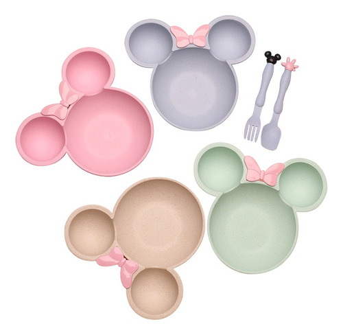 Plato Bambú De Minnie Mouse Disnney Con Orejas Con Cubiertos