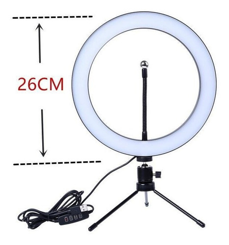 Imagen 3 de 3 de Aro De Luz Led 26cm Con Soporte Para Celular + Mini Trípode