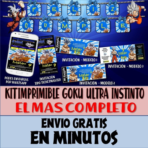 Kit Imprimible Candy Bar Goku Ultra Instinto + Calendario