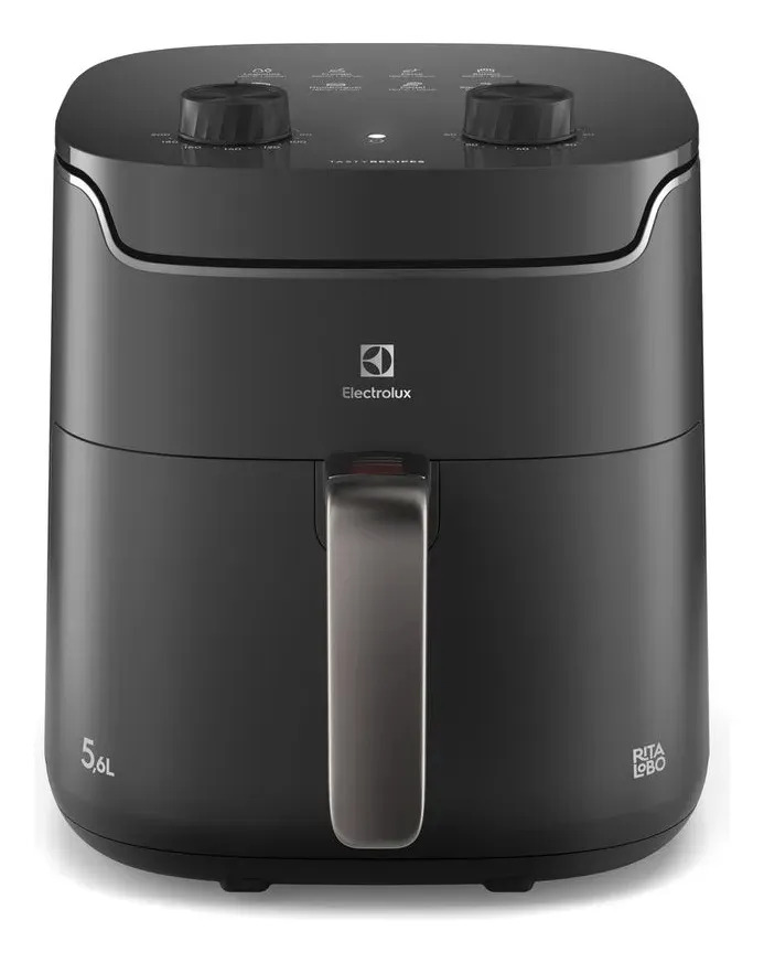 Air fryer Fritadeira Elétrica Electrolux sem oleo Rita Lobo 5,6L 8 receitas pré-sugeridas timer 60 minutos desligamento automático cesto removivel dupla camada antiaderente 1400W EAF40 Cinza