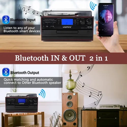 Tocadiscos Bluetooth 10 En 1 Reproductor Vintage Y Radio
