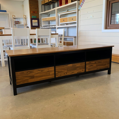 Mesa Rack De Tv Madera Pintada Con Cajones Y Estantes Negro