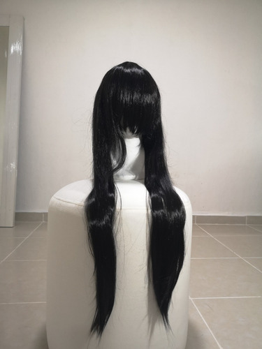 Peluca Negra Lisa (negro Total) Fibra Kanekalon Cosplay Color Negro Tamaño De La Base Unitalla