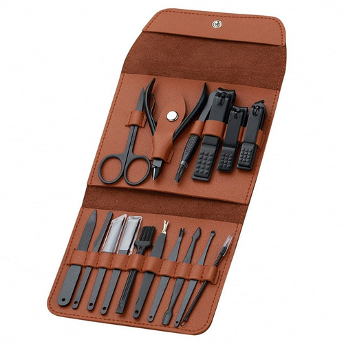 Imagen 2 de 2 de Kit De Manicura 16 En 1 + Estuche De Cuero/acero Inoxidable