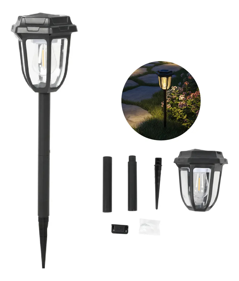 Lampara Luz Solar Exterior Dakota Con Sensor De Movimiento Estructura Negro
