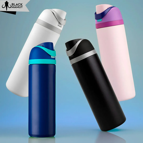 Botella Termo Agua Aislada Hermética Acero Inoxidable Popote Negro