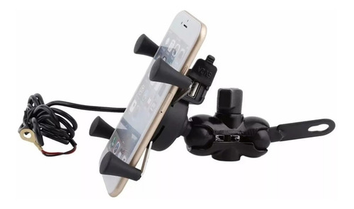 Imagem 5 de 9 de Suporte Garra Para Celular Moto Universal Com Carregador Usb