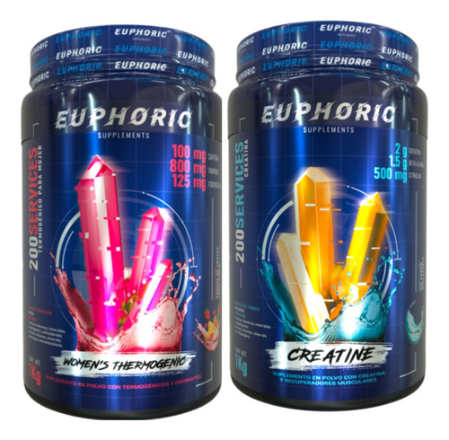 Kit Creatina 1kg + Quemador De Grasa Para Mujer 1kg Euphoric