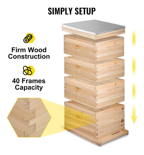 Happybuy Langstroth Bee Hive 4 Layer Langstroth Box 20 Frame