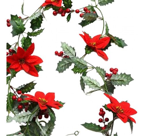 Guirnalda De Luces Navideñas Con Flores De Pascua, Hojas