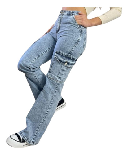 Jeans Mujer Wide Leg Cargo Tendencia
