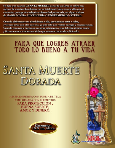Santa Muerte Dorada - En Resina Con Tunica De Tela  Cm | Envío gratis