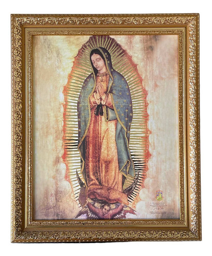 Cuadro Virgen De Guadalupe Copia Fiel 50x60cm Marco Dorado