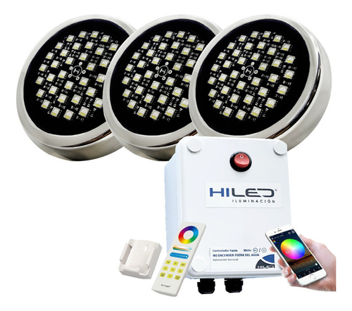 3 Luces Para Pileta Led Rgbw 12w +fuente+control Remoto+wifi