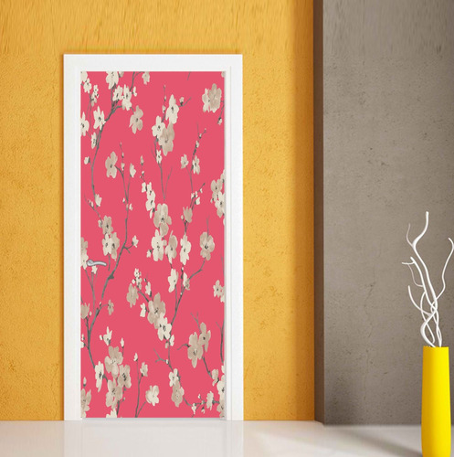 Vinilo Para Puerta Rosa Pink Flores Almendro Home Room