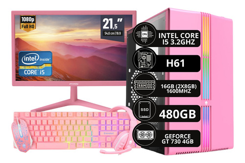 Pc Gamer Rosa Intel Core I5 16 Gb 480 Gb Gt 730 4gb + 21,5 