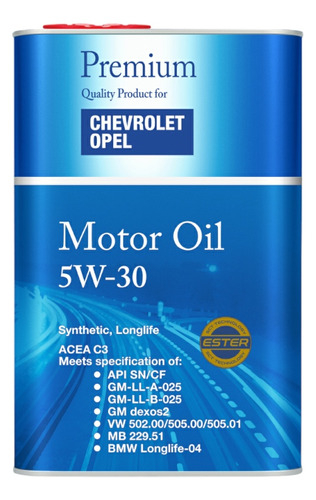 Aceite 5w30 Chevrolet Opel Sn/cf Acea C3 Para Dpf 5 Litros