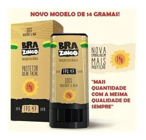 Protetor Solar Facial Brazinco FPS 47 Resistente à Água 14g