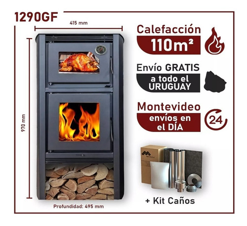 Calefactor Horno Doble Combustion Metavila Lyon + Kit Techo