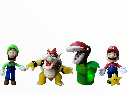 Set Mario Broos Mario, Planta Piraña Bowser Y Luigi 10 Cm 