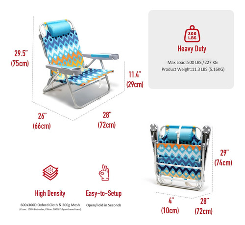 Silla De Playa Baja Extra Ancha 71 Cm 5 Posiciones Planas Pl