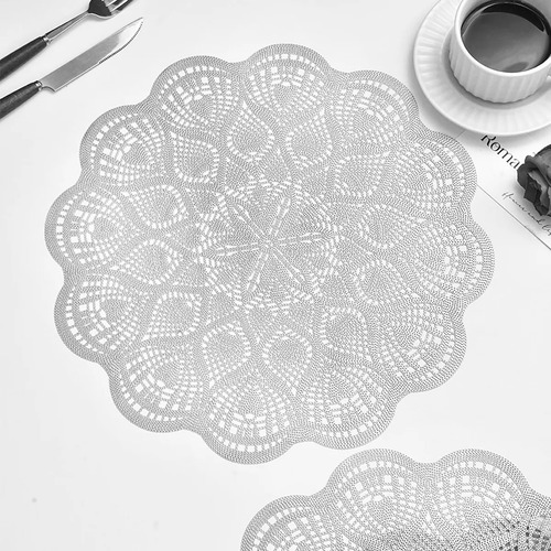 Manteles Individuales Redondo Flower Set De Mesa Gold 6pz
