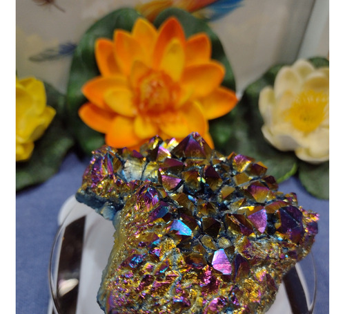 Drusa Cuarzo Aura Arcoiris ( Pieza Única 152 Grs 8 Cm)