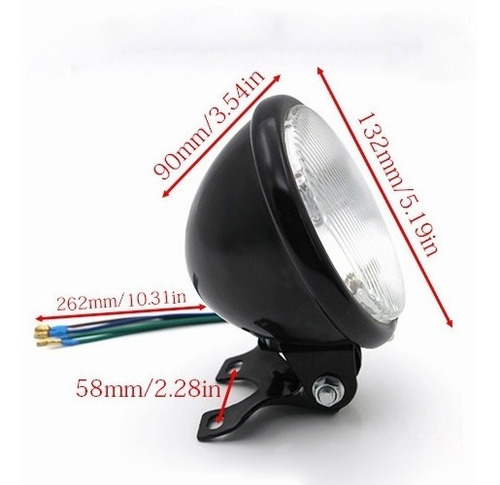 Universal Retro Preto Shell Amarelo Lente Farol Motocicleta