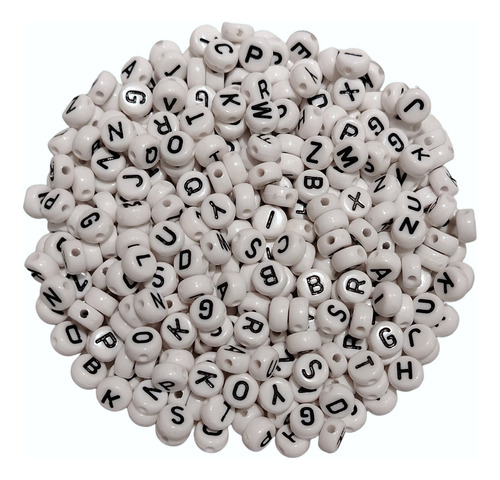 Cuentas Plasticas Letras Blancas Y Negras Planas 7 Mm X 25g